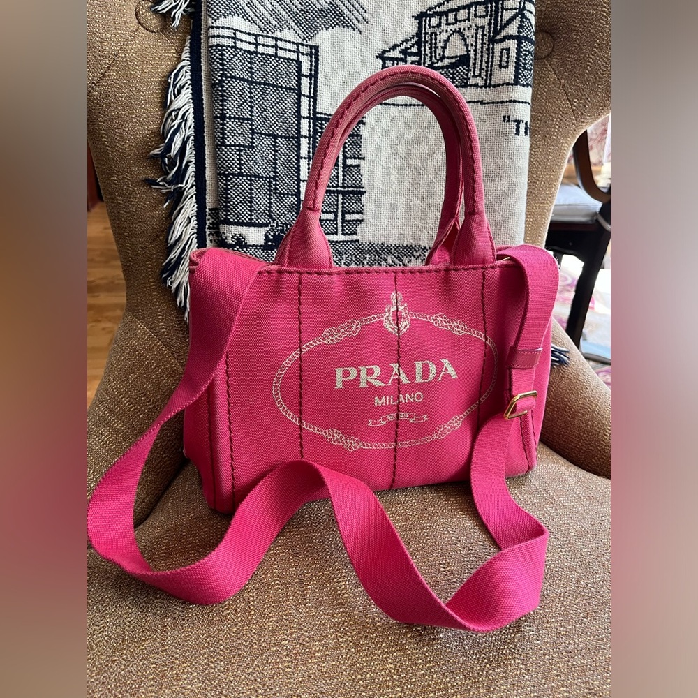 Pink Prada Canapa with crossbody Strap PM size